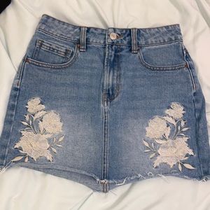 floral embroidered jean skirt